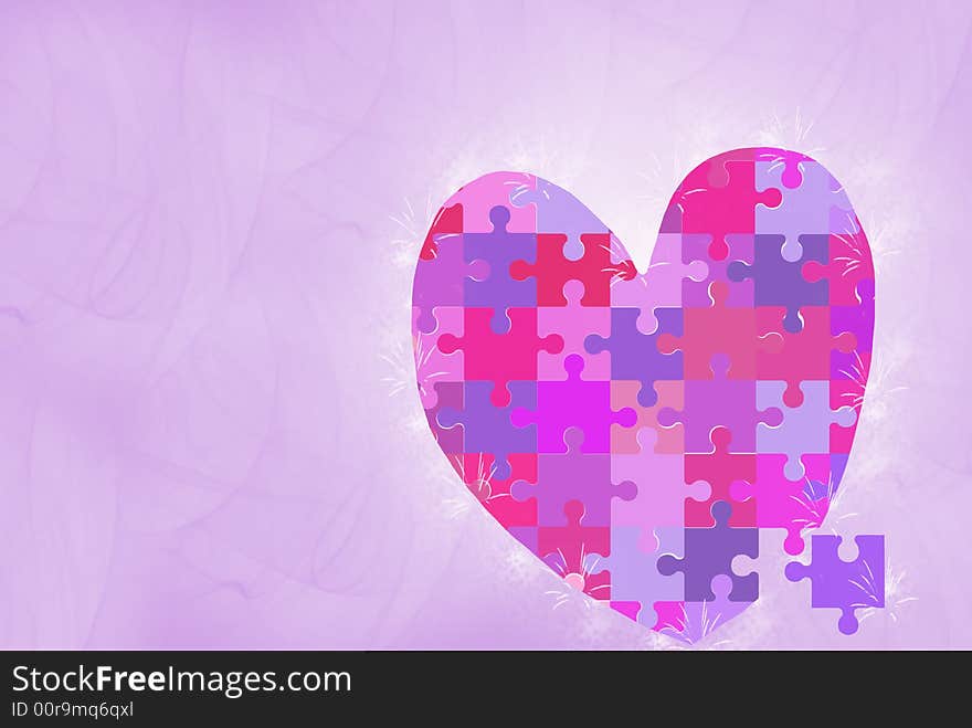 Jigsaw puzzle heart on a lavender background. Jigsaw puzzle heart on a lavender background.