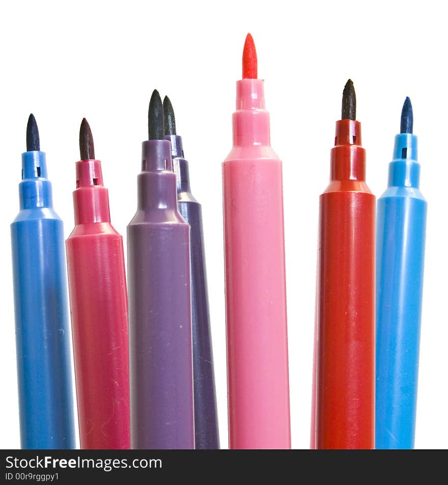 Selection of fibre-tipped pens against a white background. Selection of fibre-tipped pens against a white background