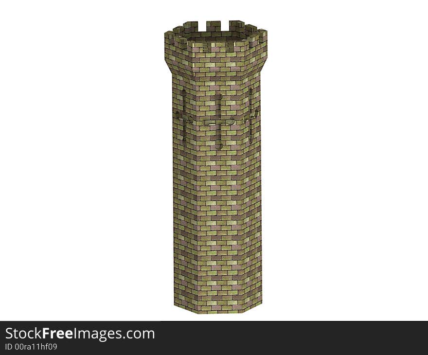 A Castle tower rendered in 3D on a white backround