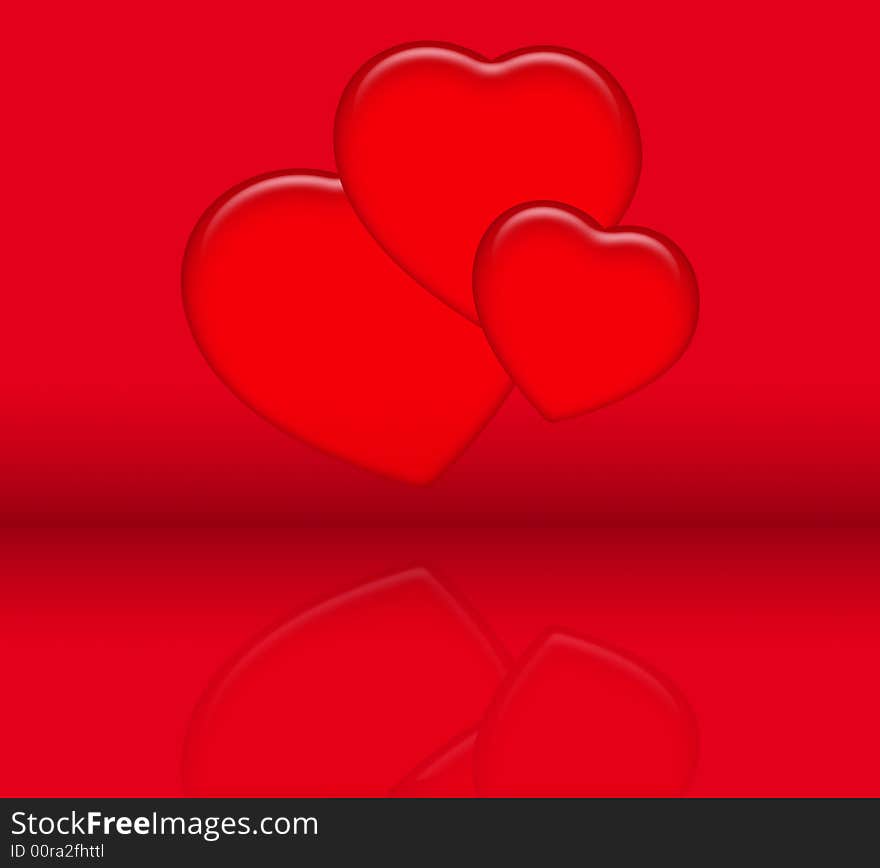 Computer illustration of three red hearts. Computer illustration of three red hearts