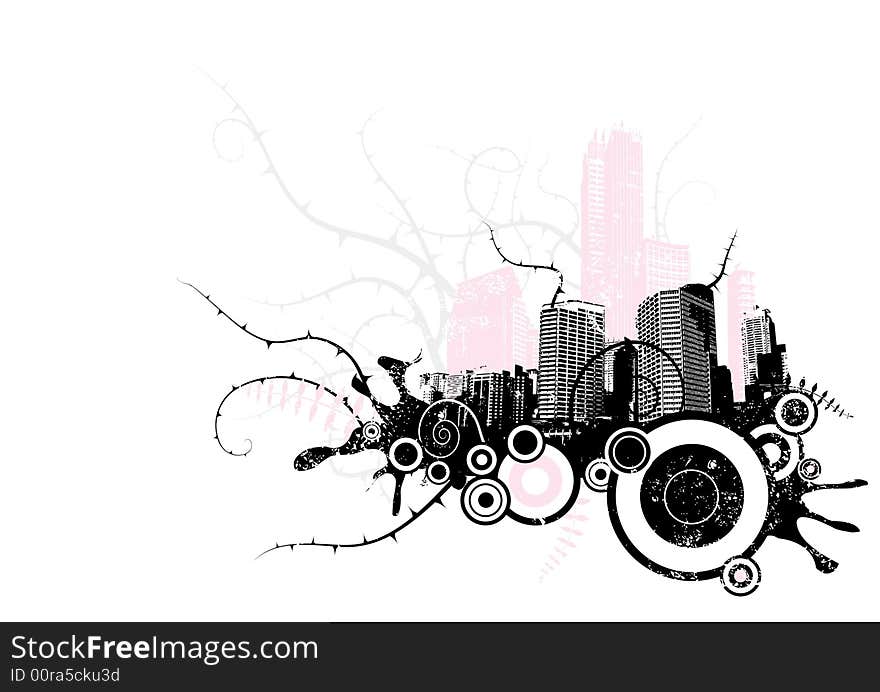 Floating city with plants. Vector