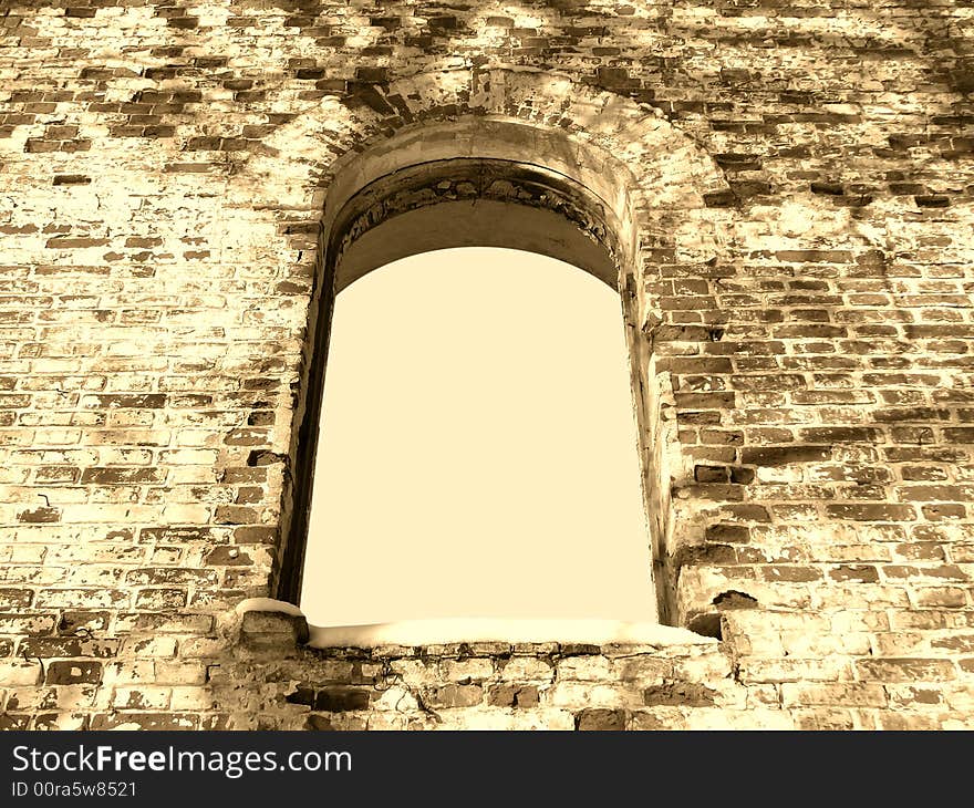 Background frame of ancient ruin arc window sepia. Background frame of ancient ruin arc window sepia