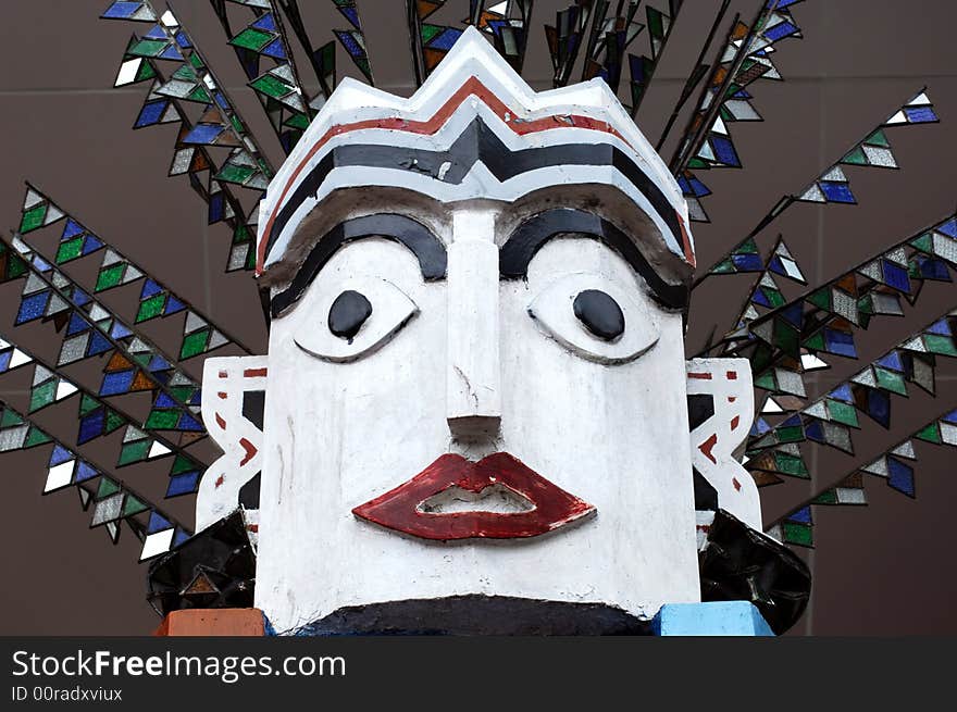 Indonesia, Java: very nice geometrical sculpted mask. Indonesia, Java: very nice geometrical sculpted mask