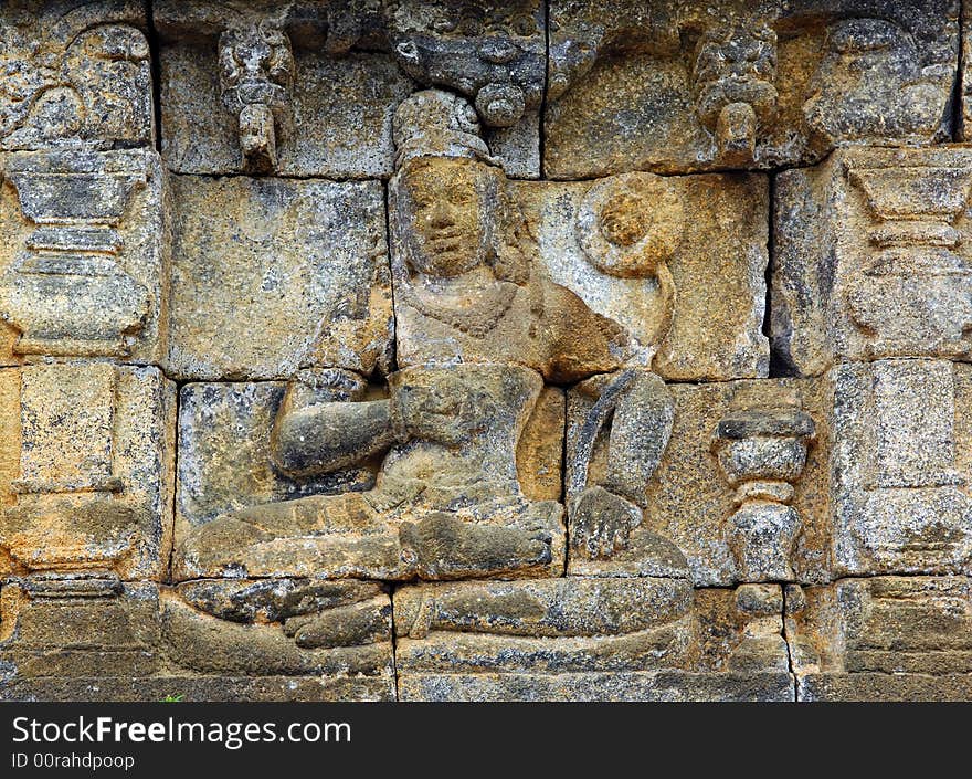 Indonesia, Java, Borobudur: Temple, the carved images of borobudur temple; the most famous buddhist  bas- relief of  southeast asia , the life of buddha