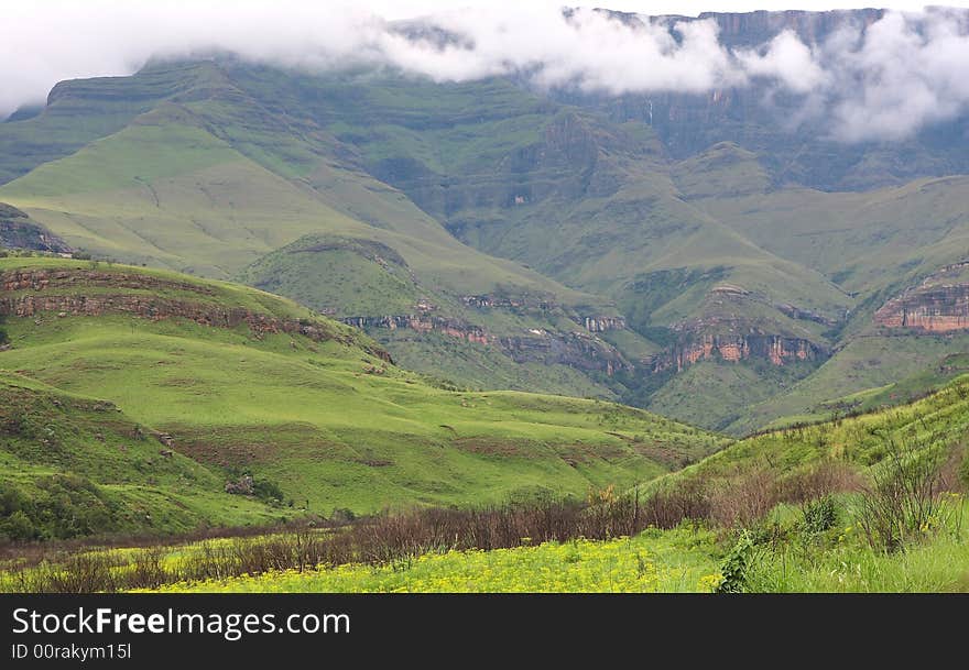 Mountain view after a good rainy season with clouds