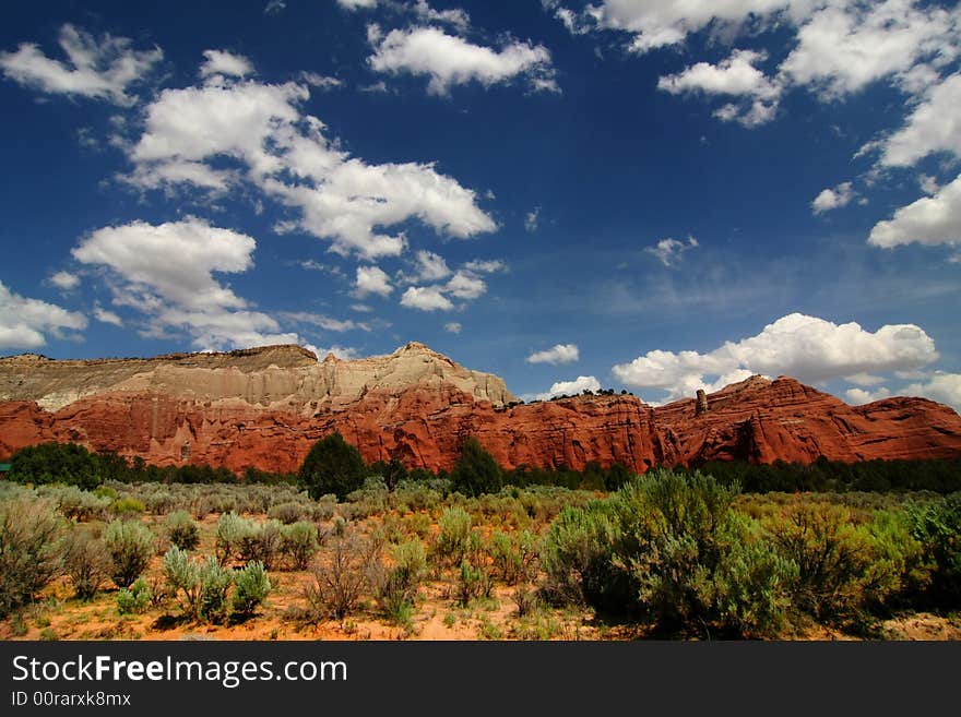 View of the red rock formations in Kodachrome Basin with blue sky�s and clouds. View of the red rock formations in Kodachrome Basin with blue sky�s and clouds