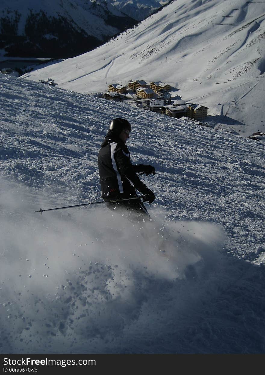 Blue sky in Winter with skiing in Tirol, Austria. Blue sky in Winter with skiing in Tirol, Austria