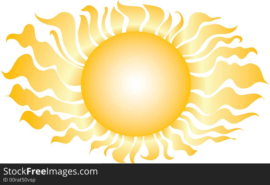 Gold disk of the sun with set of wriggling beams. Gold disk of the sun with set of wriggling beams