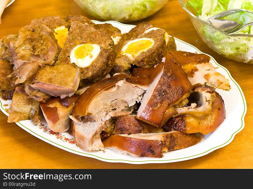 Mixed meat-roasted.pigling,duck and minced meat