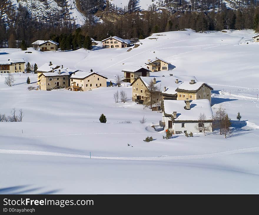 Small country between the snowy Swiss Alps. Small country between the snowy Swiss Alps