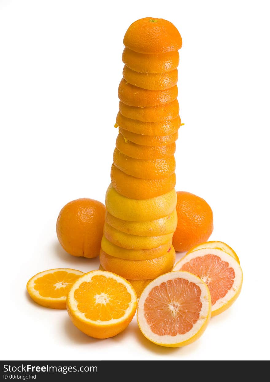 A pile of oranges on white background. A pile of oranges on white background