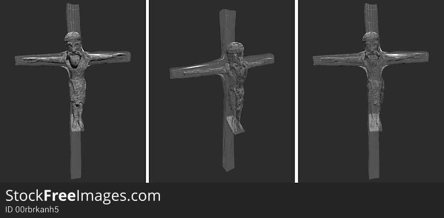 Three renders in three positions of jesus and cross