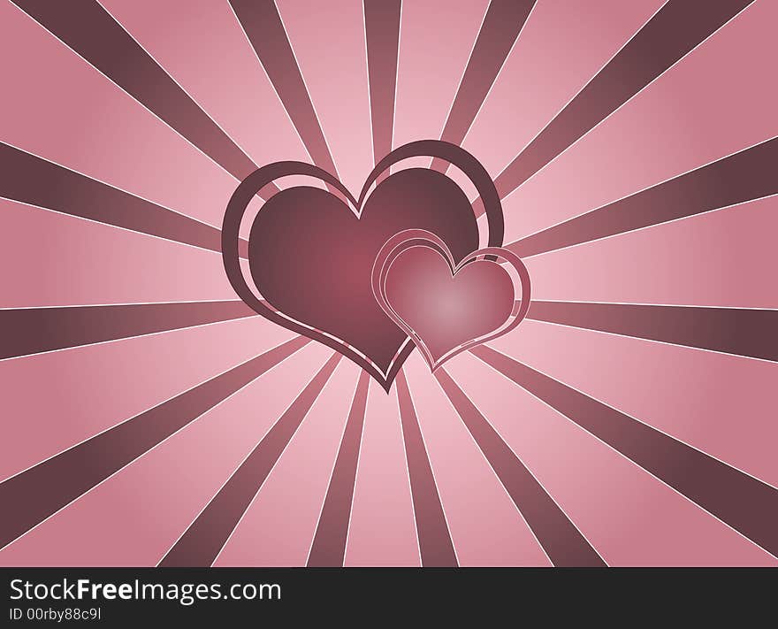 Graphic illustration of two pink hearts against vortex background. Graphic illustration of two pink hearts against vortex background.