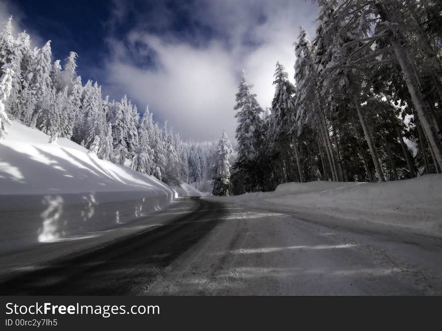 Snowed road at Mt Spokane, 2008