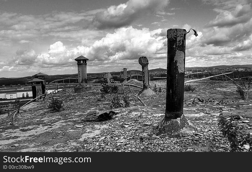 This is a higher piont of abandonend cement plant. For a many tens of years these pipes covers by queer outgrouths made of cement dust. This is a higher piont of abandonend cement plant. For a many tens of years these pipes covers by queer outgrouths made of cement dust.