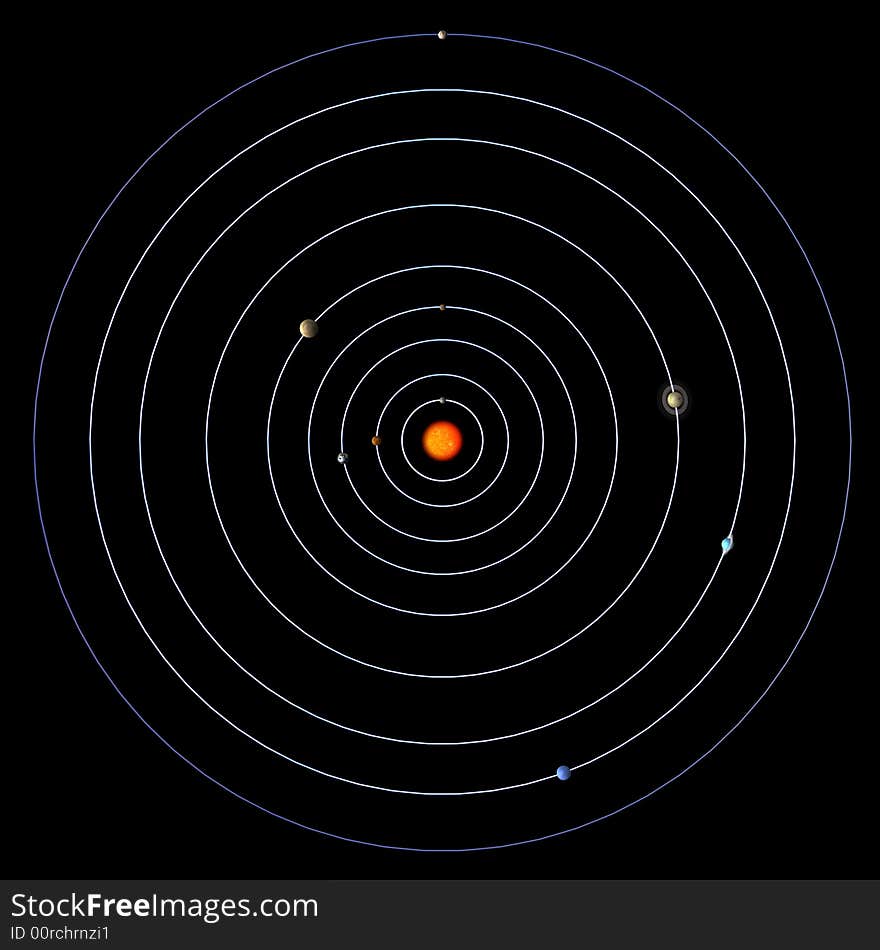 Schematical image of the solar system. With Clipping Path