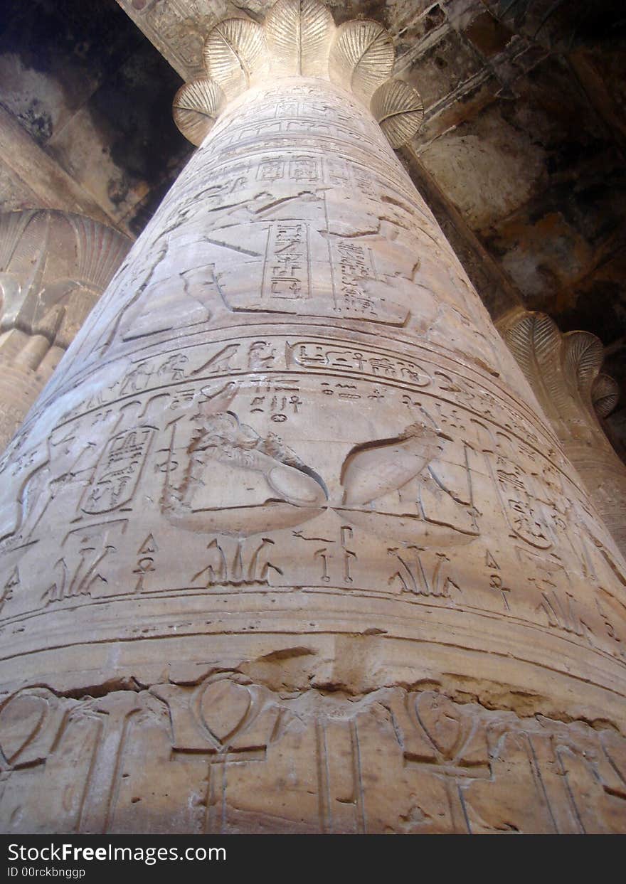 Pillar with hieroglyphs in Horus temple in Edfu. Pillar with hieroglyphs in Horus temple in Edfu