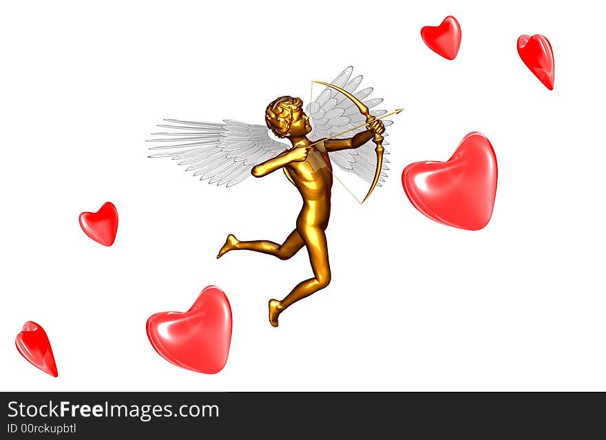 Gold cupid shooting in heart