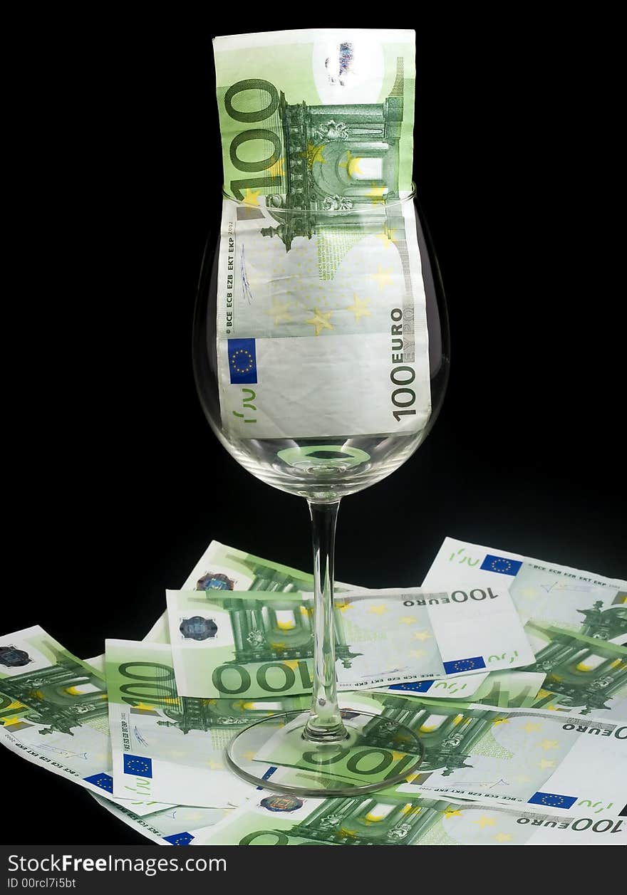 Illustration of euro bills in a cup. Illustration of euro bills in a cup