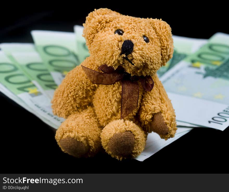 Bear sitting on euro bills. Bear sitting on euro bills