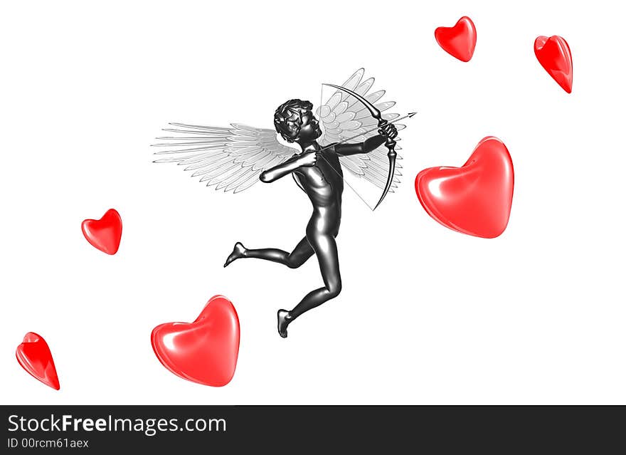 Silver Cupid shooting in heart