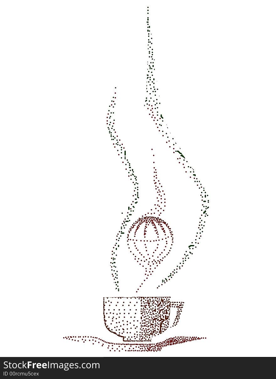 Tea cup illustration made with colored dots