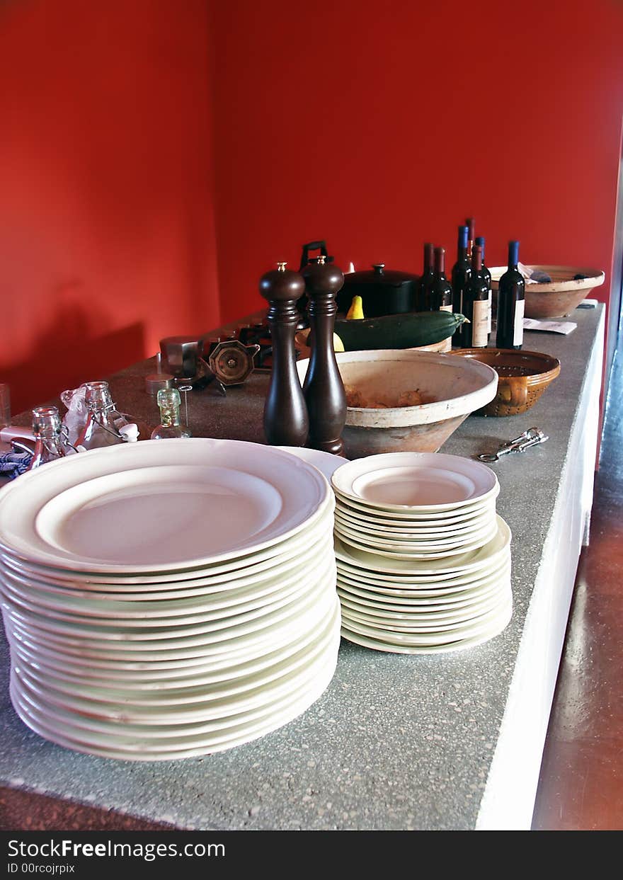 Big marble table with tableware