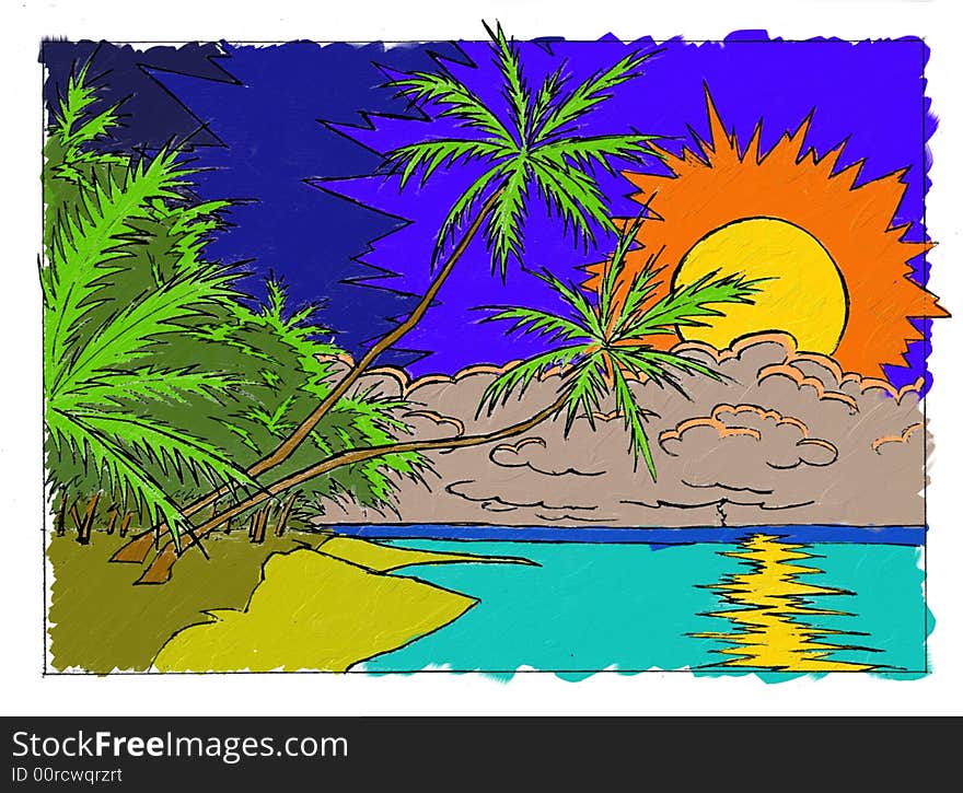 Illustration of a  tropical beach