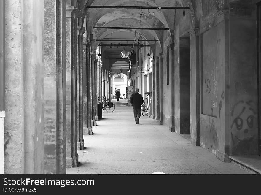 Long santa maria arcade in Correggio