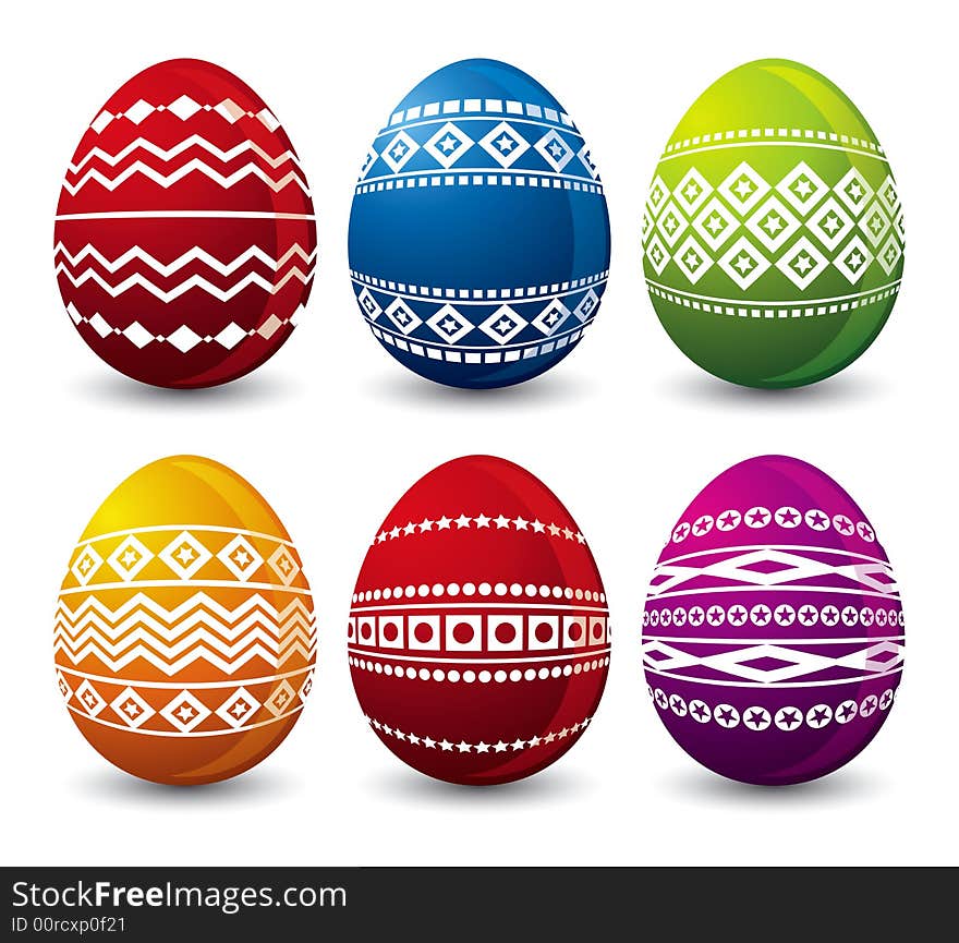 Six easter eggs, vector