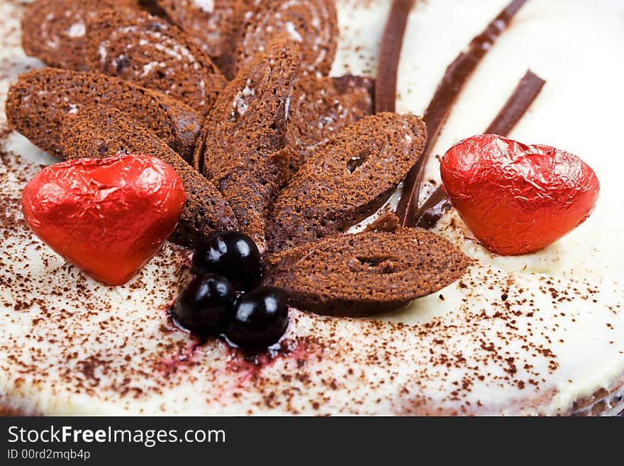 Tasty biscuit pie with two red hearts