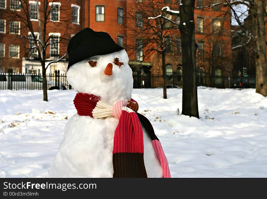 Stock image of a snowman at Boston Common, Boston