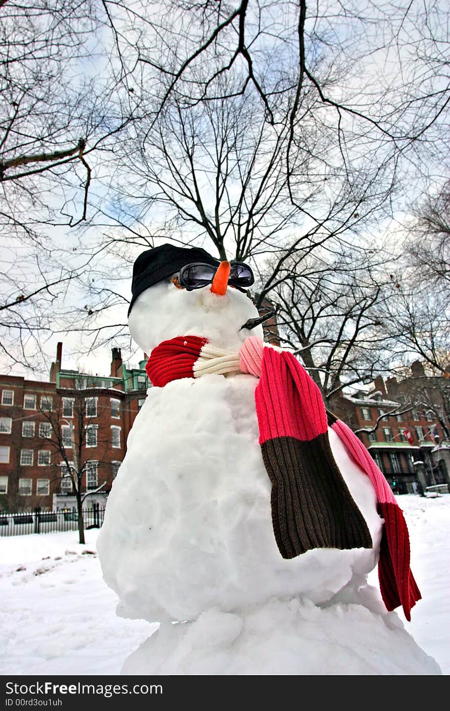 Stock image of a snowman at Boston Common, Boston