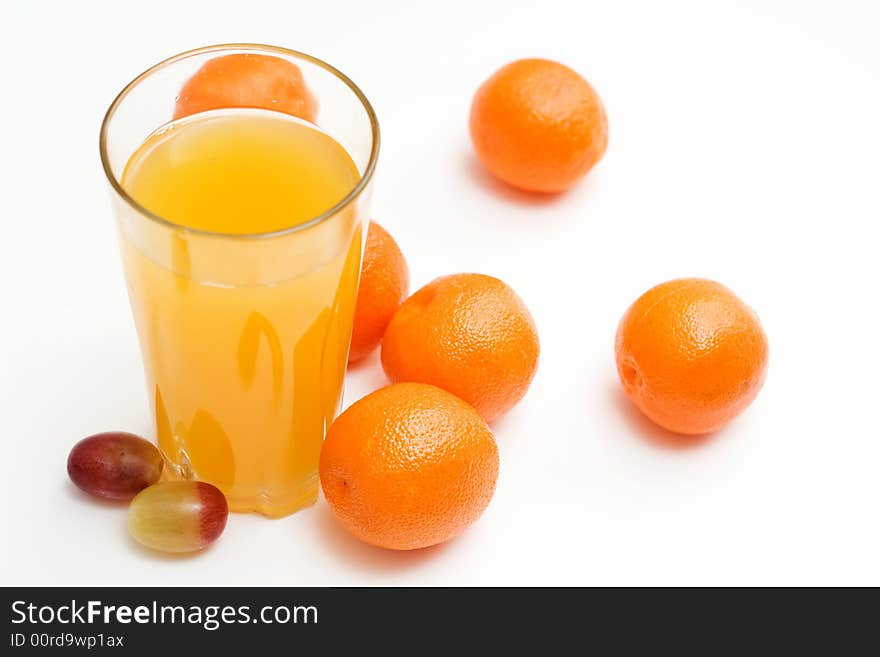 Fresh Juice with fruit composition. On white.