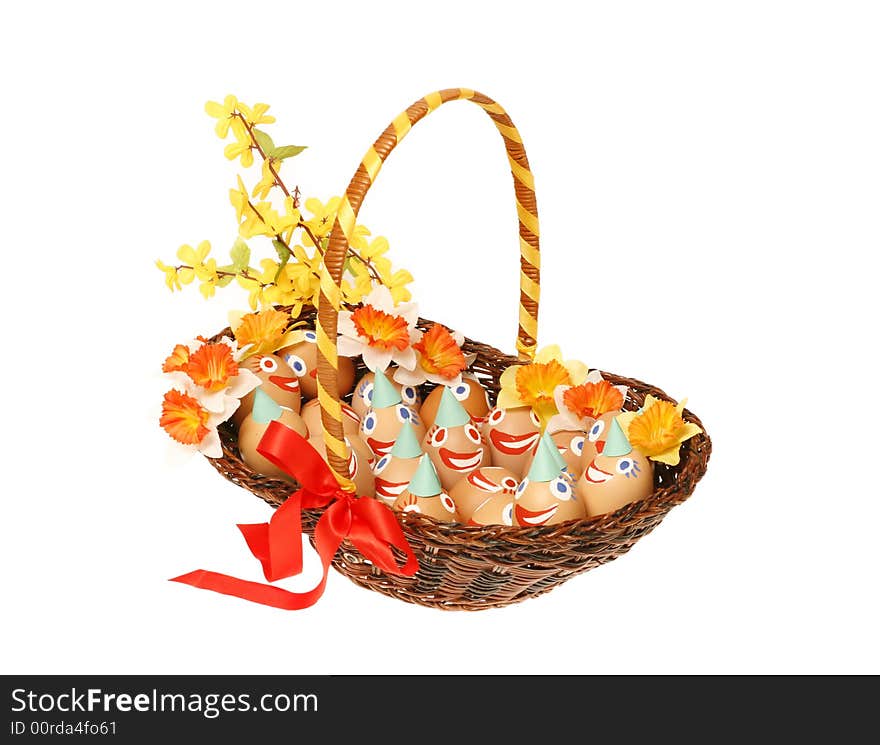 Easter egg, basket in white background. Easter egg, basket in white background