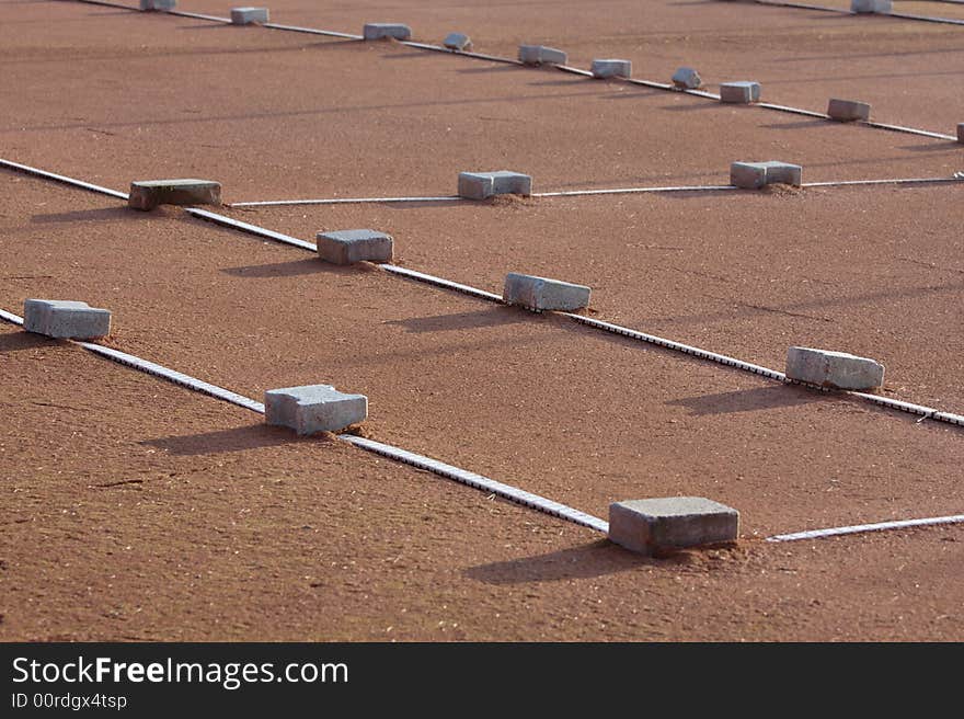 Tennis court off season with covered lines