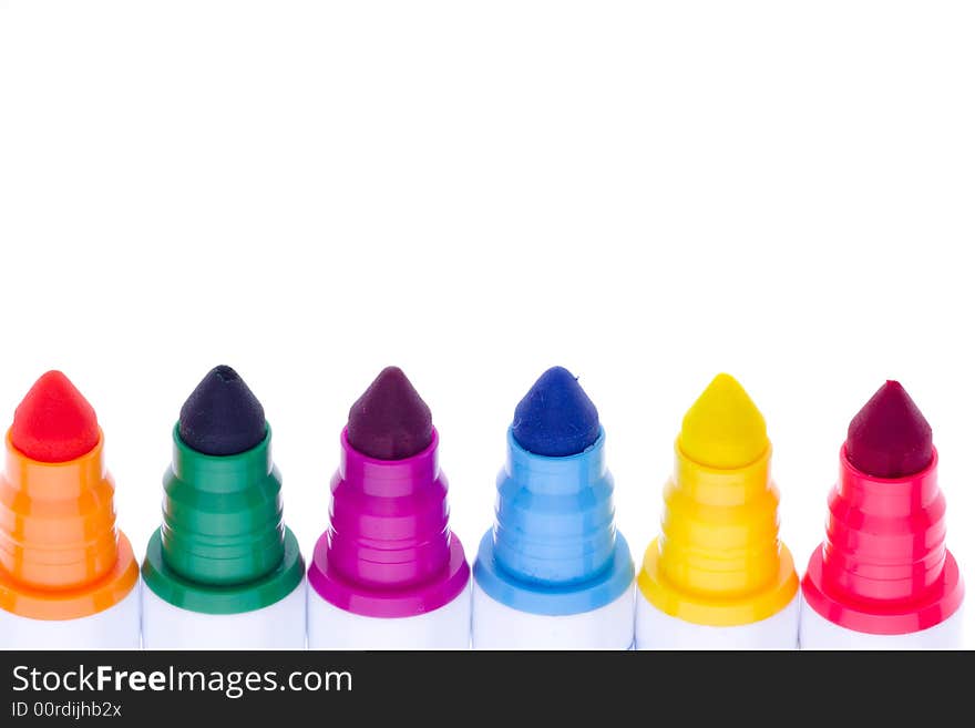 Row of colourful marker pens with copyspace. Row of colourful marker pens with copyspace