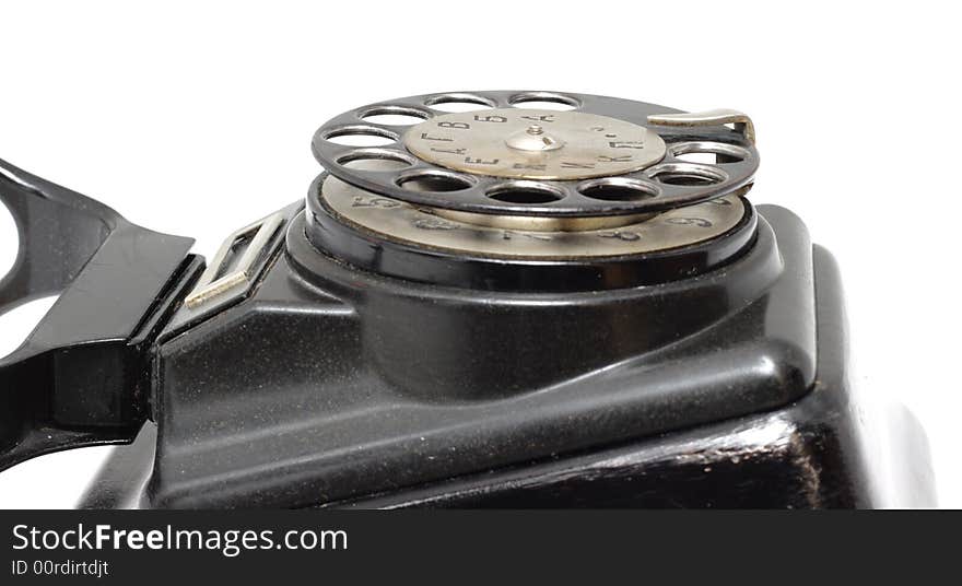 Retro black rotary telephone isolated. Retro black rotary telephone isolated