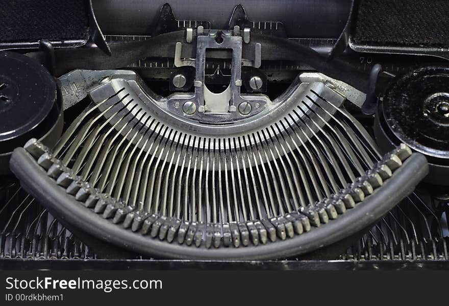 Old black portable cyrillic typewriter