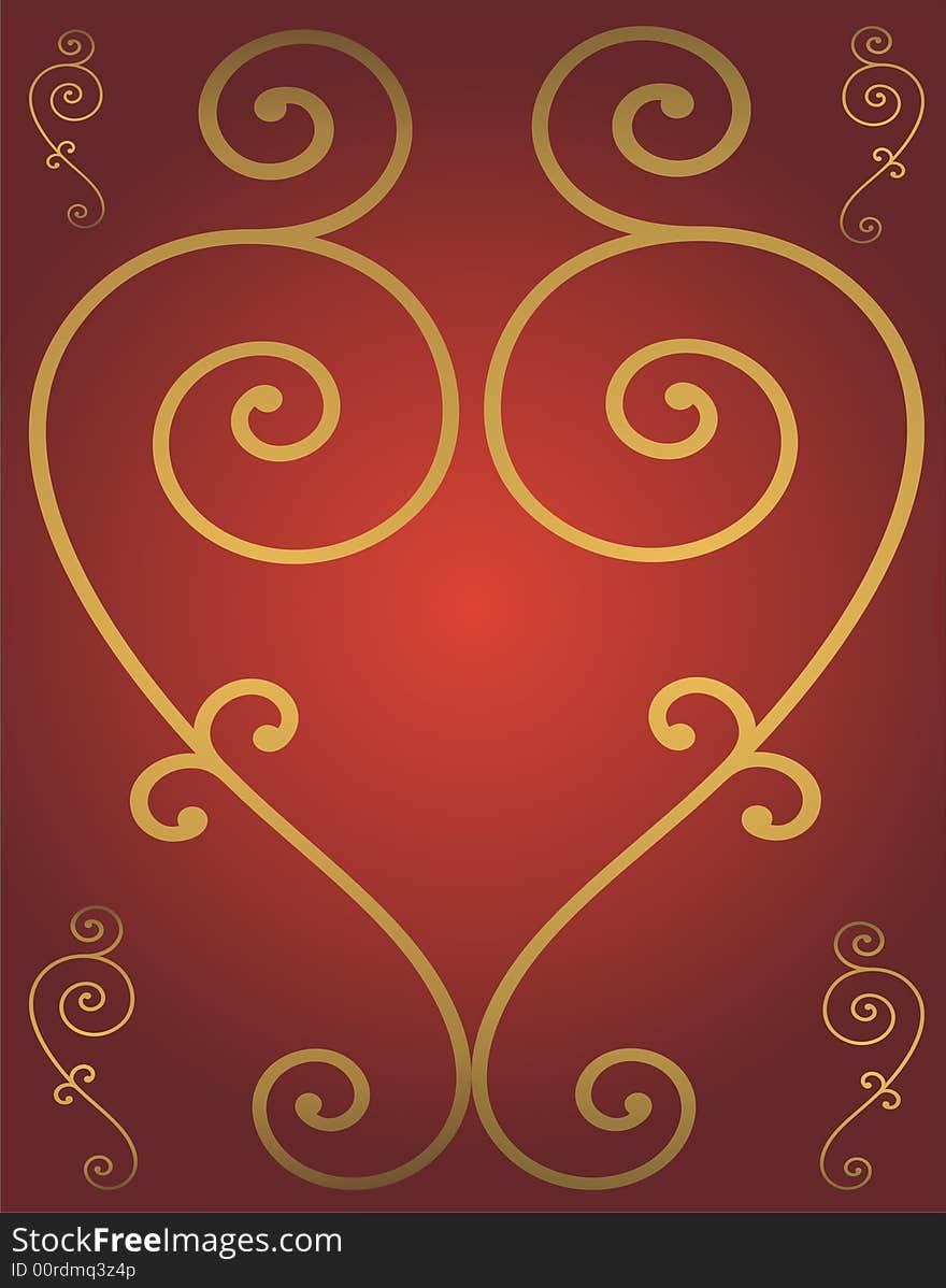 Golden heart on red background - illustration