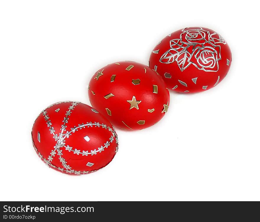 Painted Easter eggs on the white background