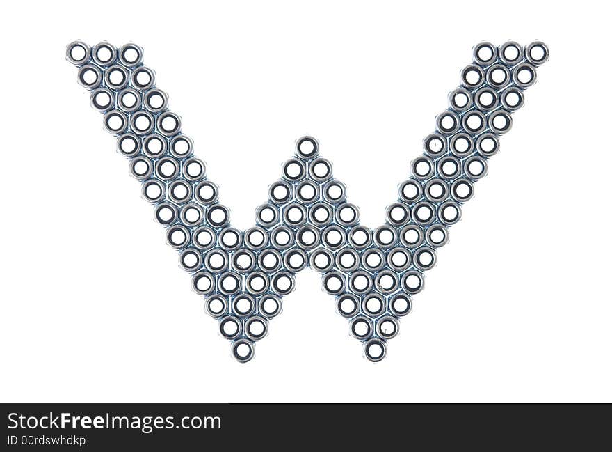 Screw letter W, white background isolated