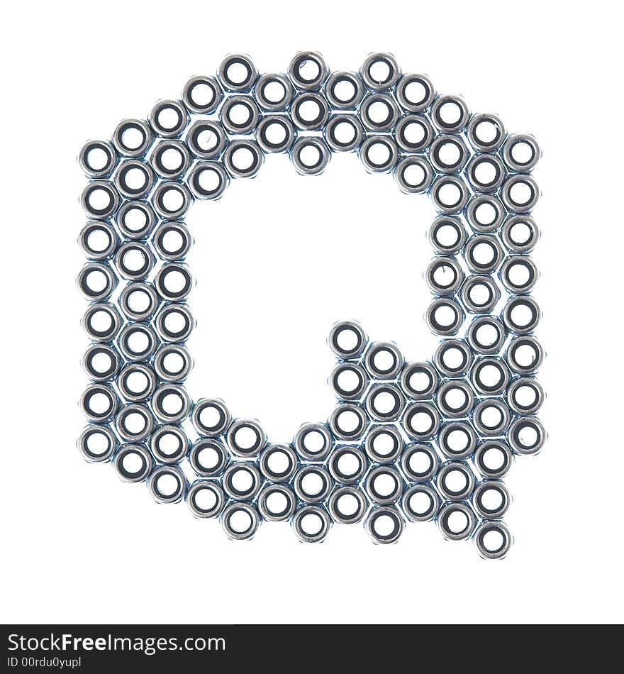 Screw letter Q, white background isolated