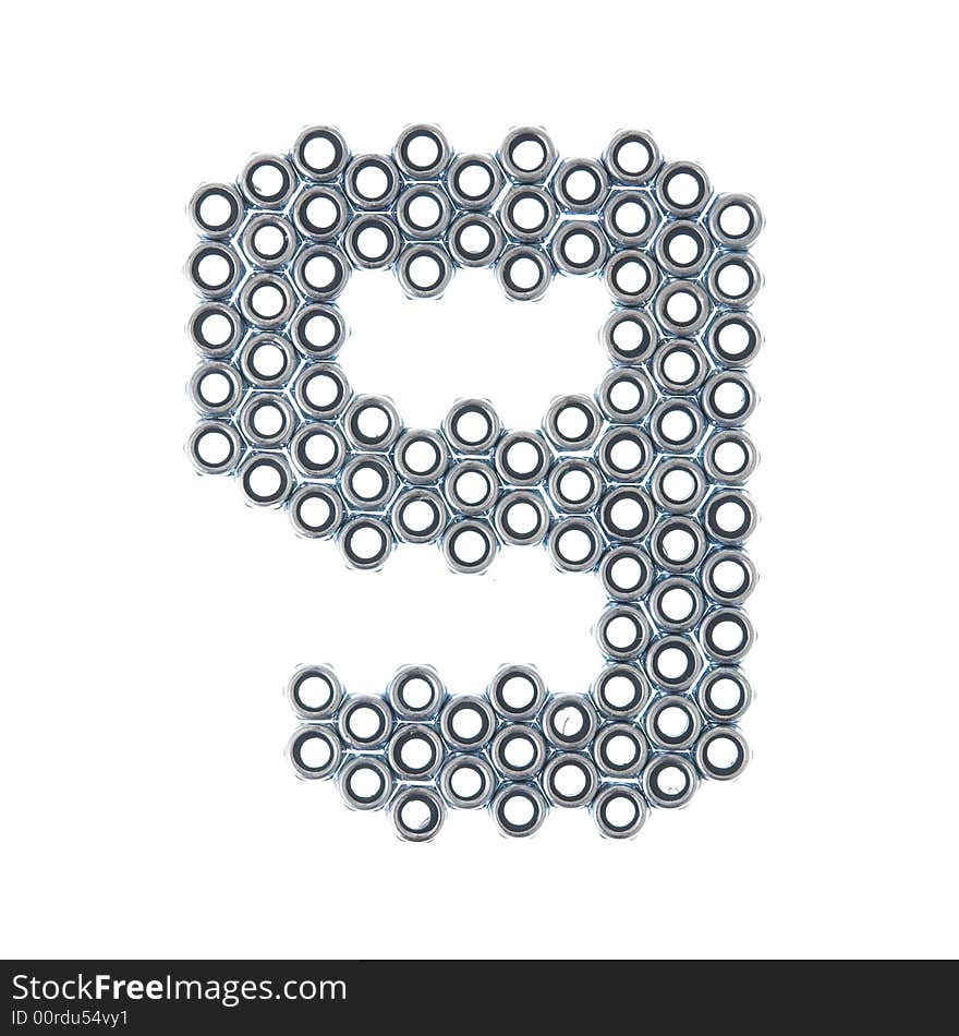 Screw number 9, white background isolated