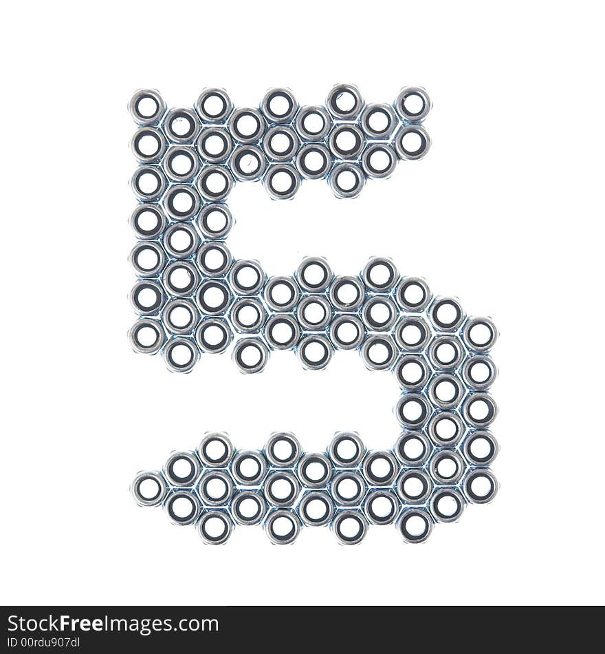 Screw number 5, white background isolated