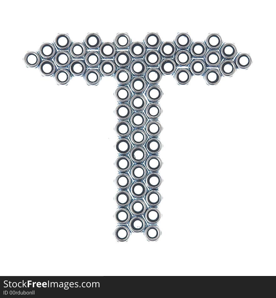 Screw letter T, white background isolated