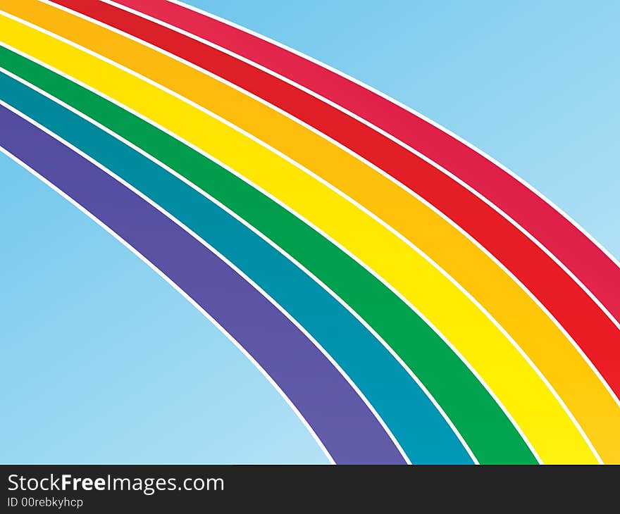 Graphic illustration of a large rainbow against a blue gradient background. Graphic illustration of a large rainbow against a blue gradient background.