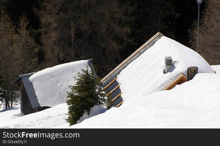 Snow-covered Alpine Huts