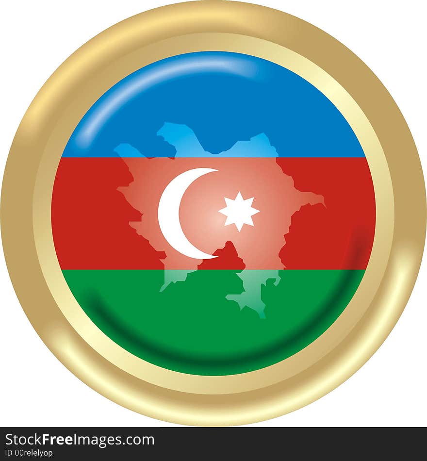 Art illustration: round gold medal with map and flag of azerbaijan