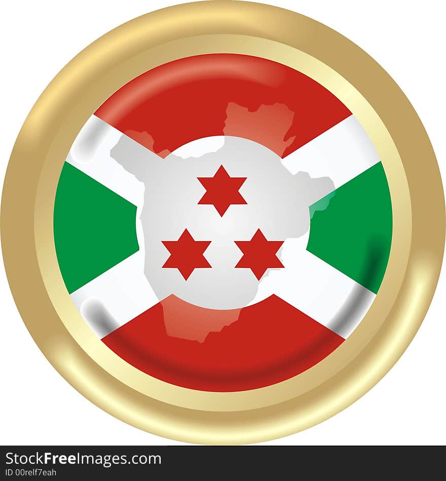 Art illustration: round gold medal with map and flag of burundi